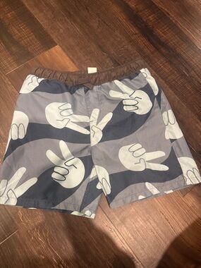 Boys' T&B Blue Graphic Swim Shorts with Peace Hand Print